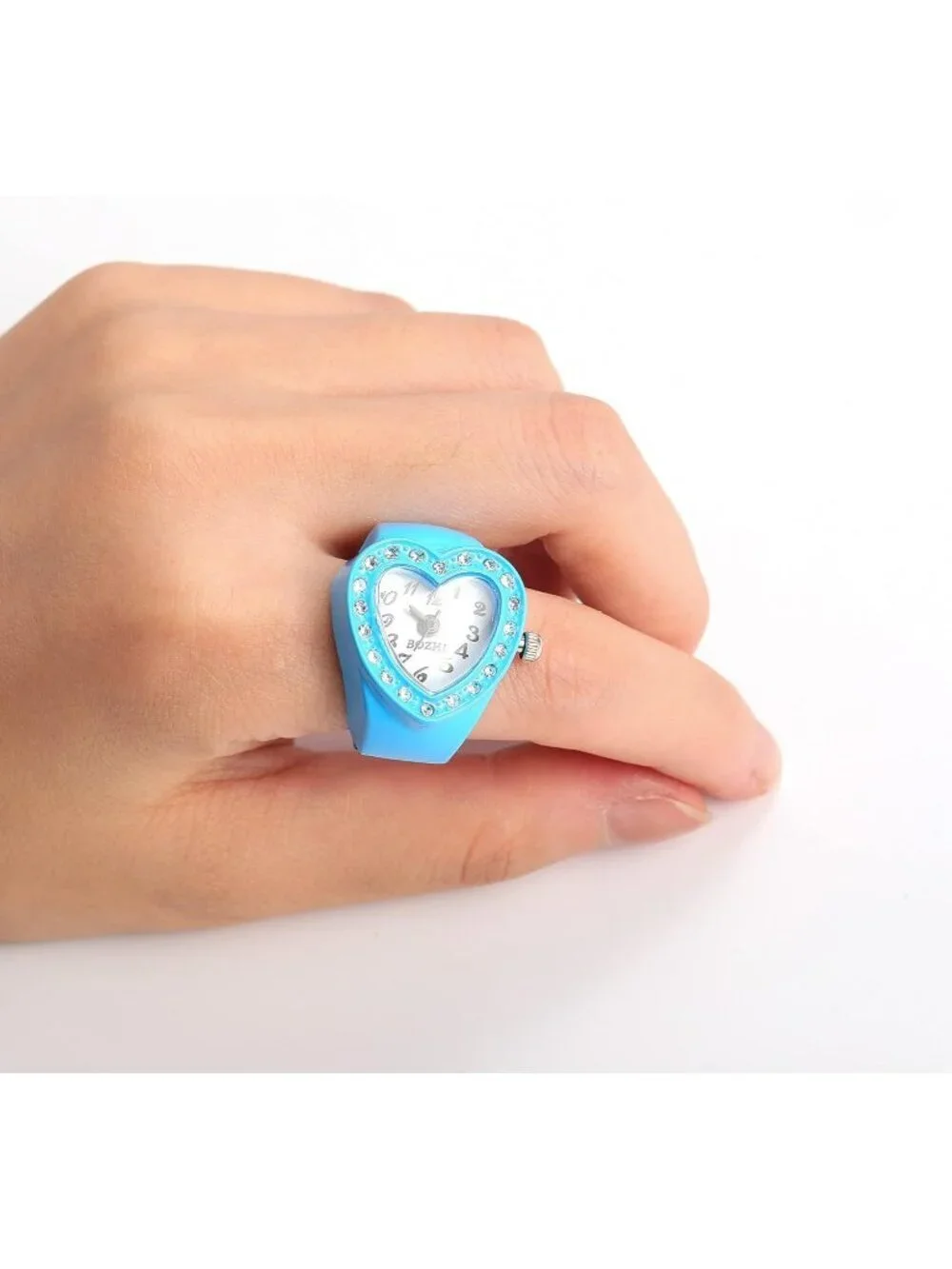 Unisex Blue Analog Quartz Easy Read Adjustable Modern Heart Finger Ring Watch
